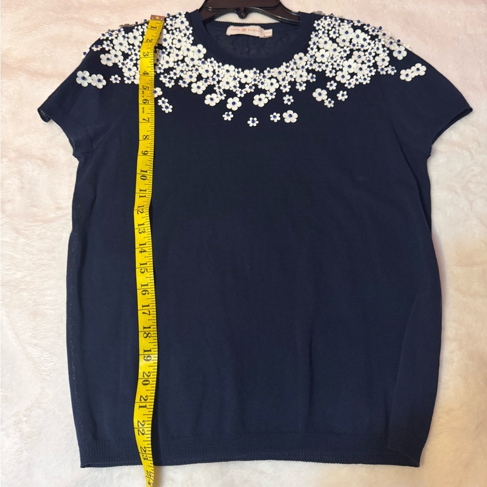 Tory Burch Black Top with White Floral Accents - Picture 7 of 14